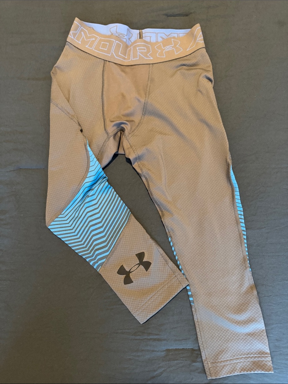 Under Armour Men's Grey Joggers / Tights with Light Blue Stripe Accents